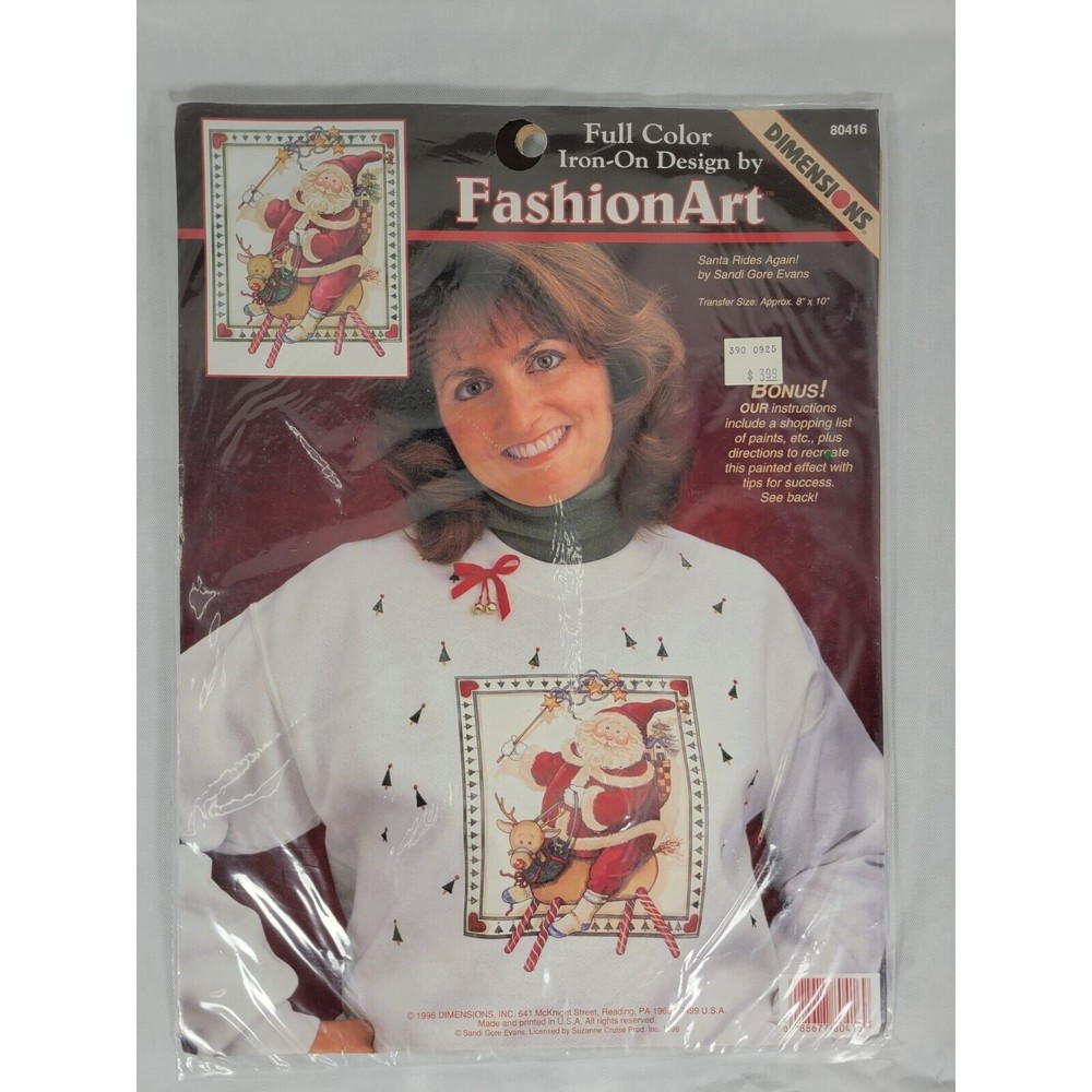 Vintage Dimensions Fashionart Christmas‎ Iron-on Transfer Santa Rides Again New